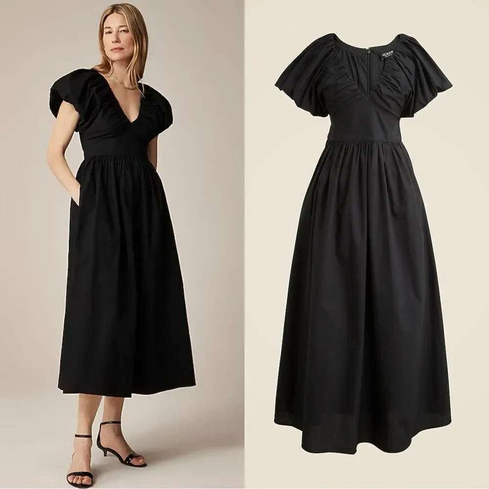 NWT J CREW Collection Cecily dress in cotton poplin in black